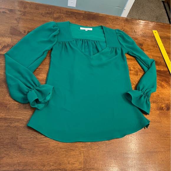 Trina Turk green blouse size XS Has been taken in on sides check measurements - Picture 1 of 9